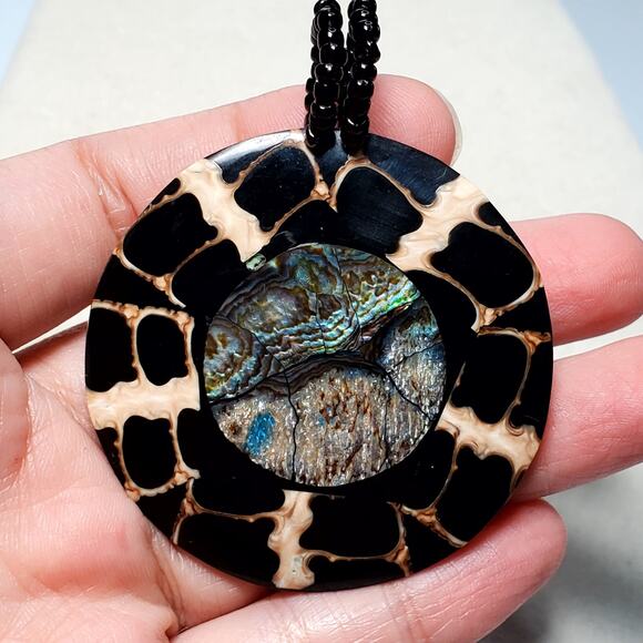 Hand Painted Abalone Shell Large Pendant 2.5" - Picture 2 of 6